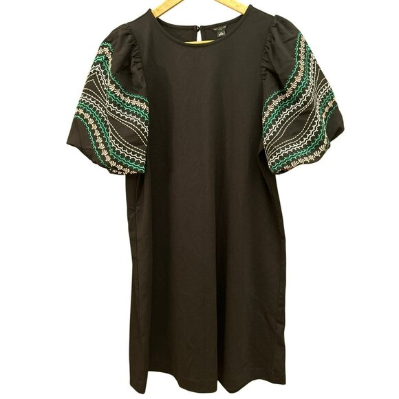 Ann Taylor Black Dress With Embroidered Sleeves M Petite Casual Relaxed NWT - Picture 1 of 7